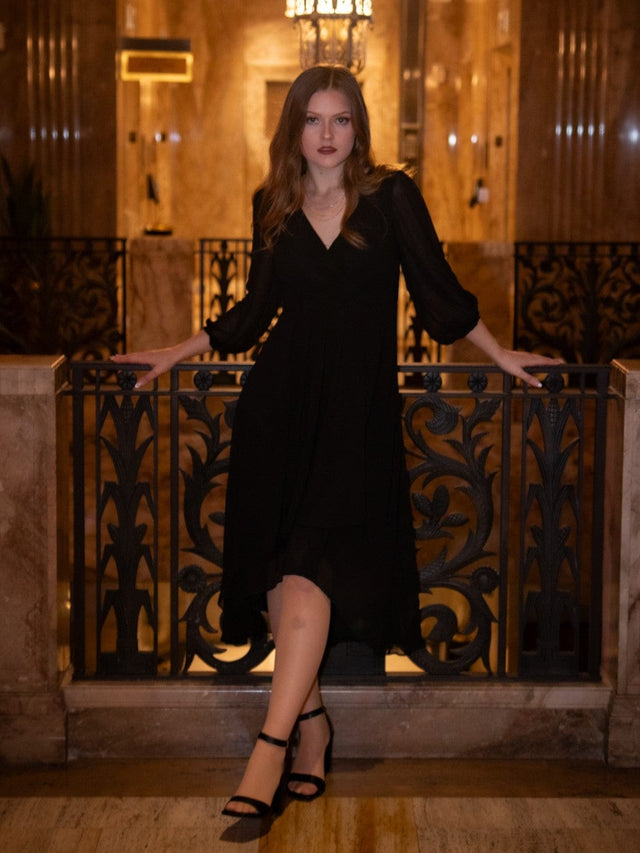 ever BRIAR|3/4 Sleeves Asymmetrical Hem A-Line Midi Wedding Guest Dress Fan Photos 4
