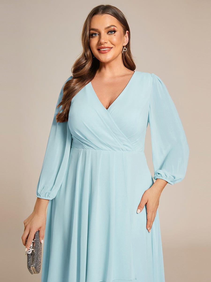 V-Neck A-Line Chiffon Elegant Wedding Guest Dress #color_Sky Blue
