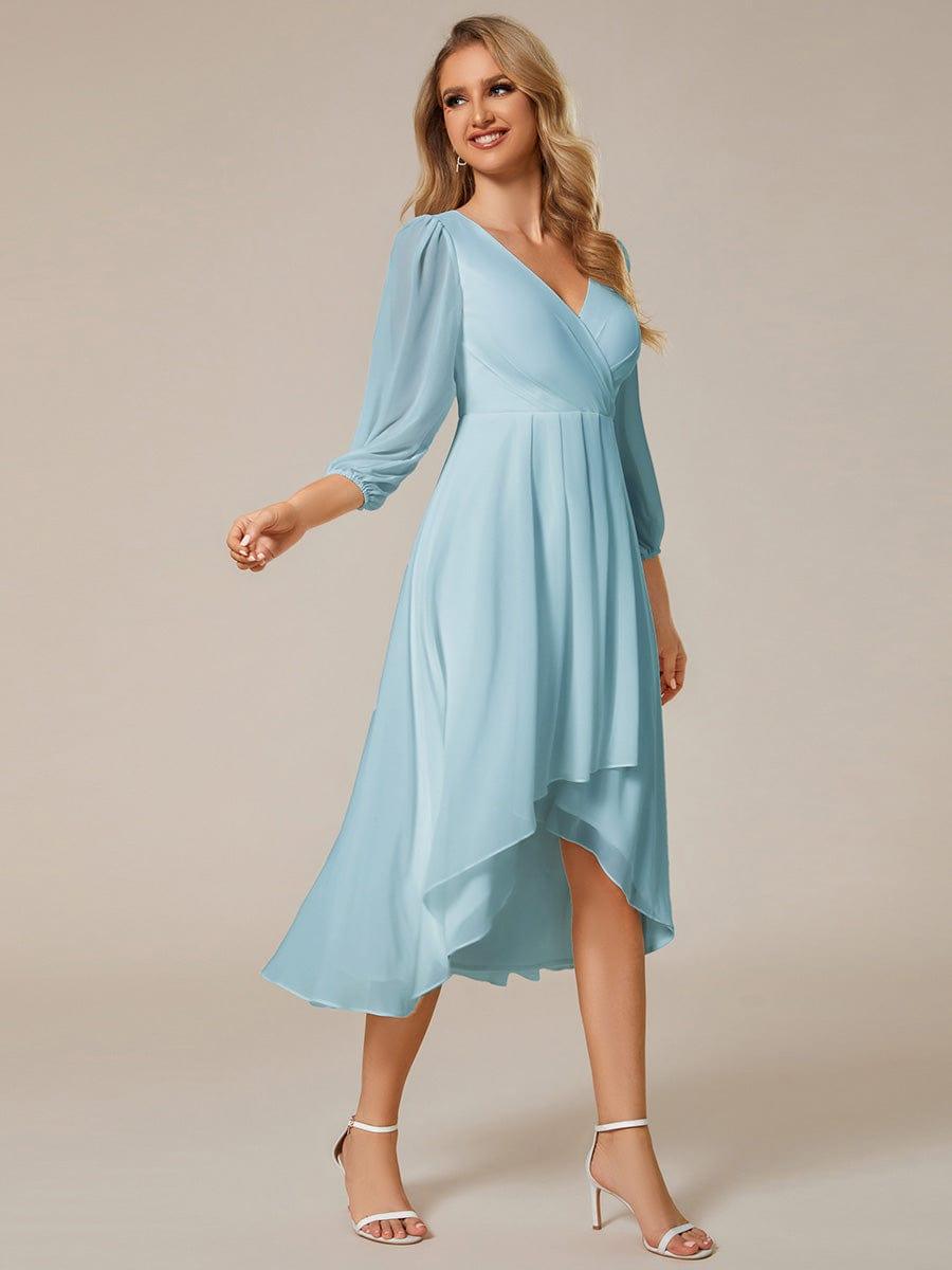 light blue dress for wedding guest Elegant & Flattering 3/4 Sleeve Asymmetrical Hem A-Line Midi Bridesmaid Dress