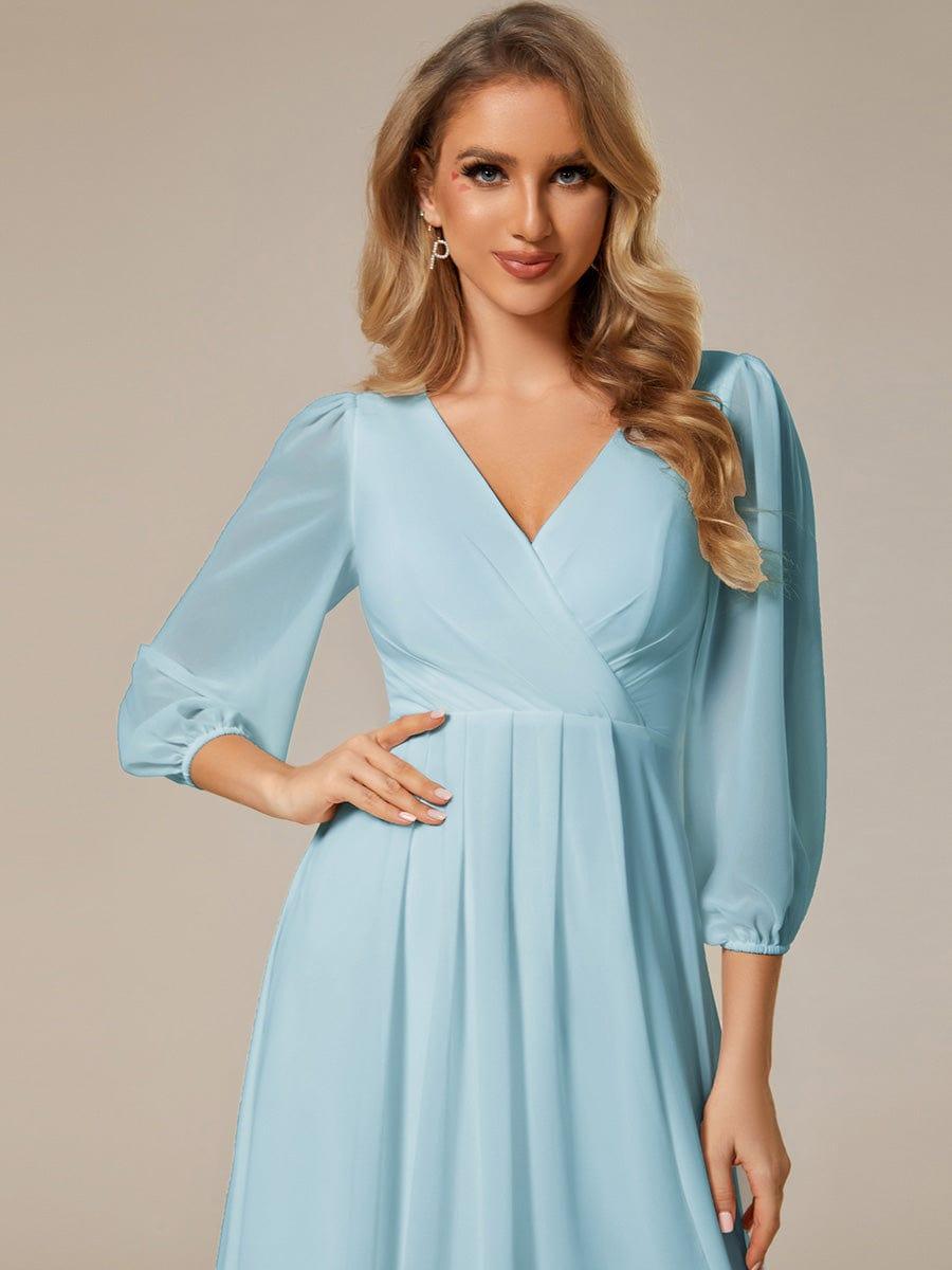 V-Neck A-Line Chiffon Elegant Wedding Guest Dress #color_Sky Blue