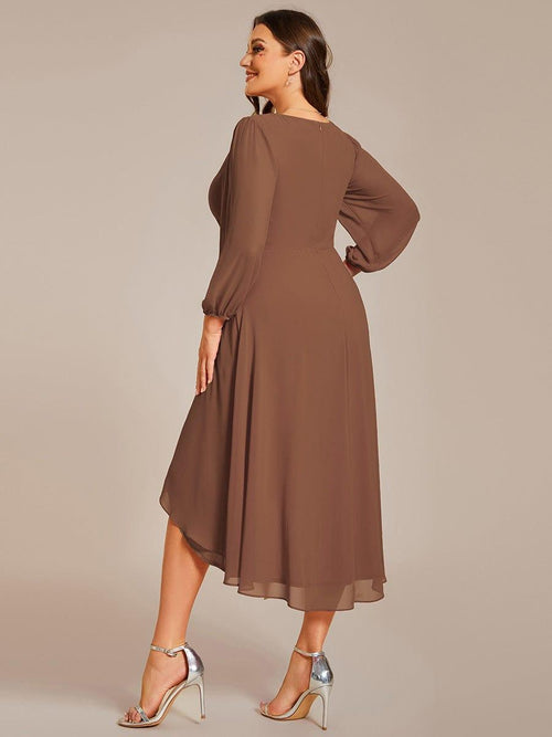 Pleated V-neck 3/4 Sleeves Chiffon Long Dress Mint Green main image 0