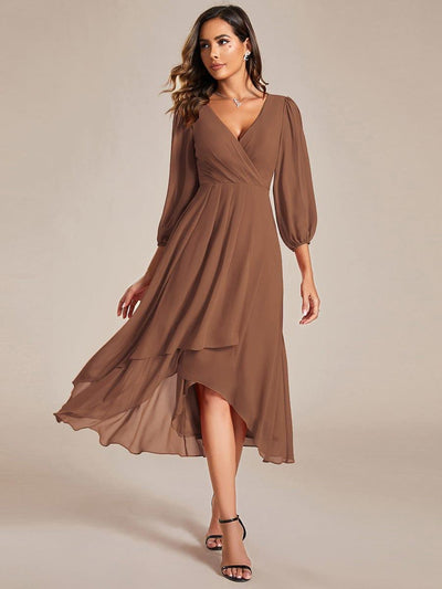 ever BRIAR|Custom Size Long Sleeves Asymmetrical Hem A-Line Midi Wedding Guest Dress