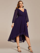 Plus Size Chiffon A-Line Long Sleeves Asymmetrical Hem Wedding Guest Dress #color_Dark Purple