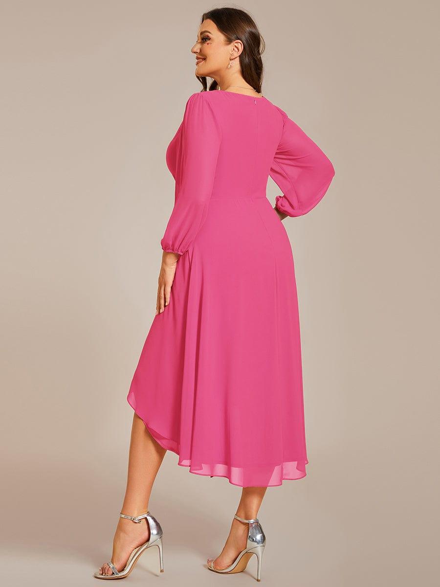 V-Neck A-Line Chiffon Elegant Wedding Guest Dress #color_Hot Pink