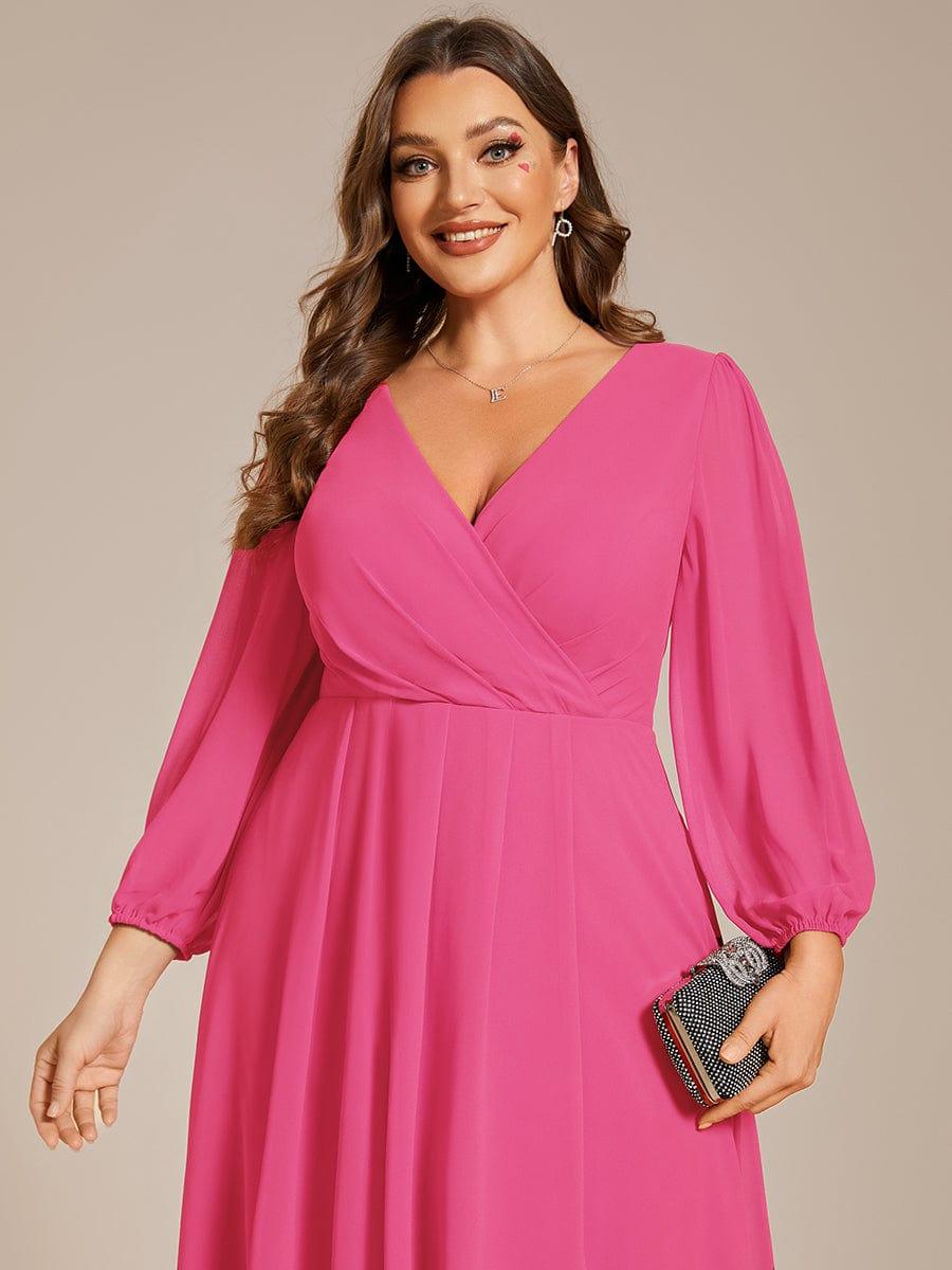 V-Neck A-Line Chiffon Elegant Wedding Guest Dress #color_Hot Pink