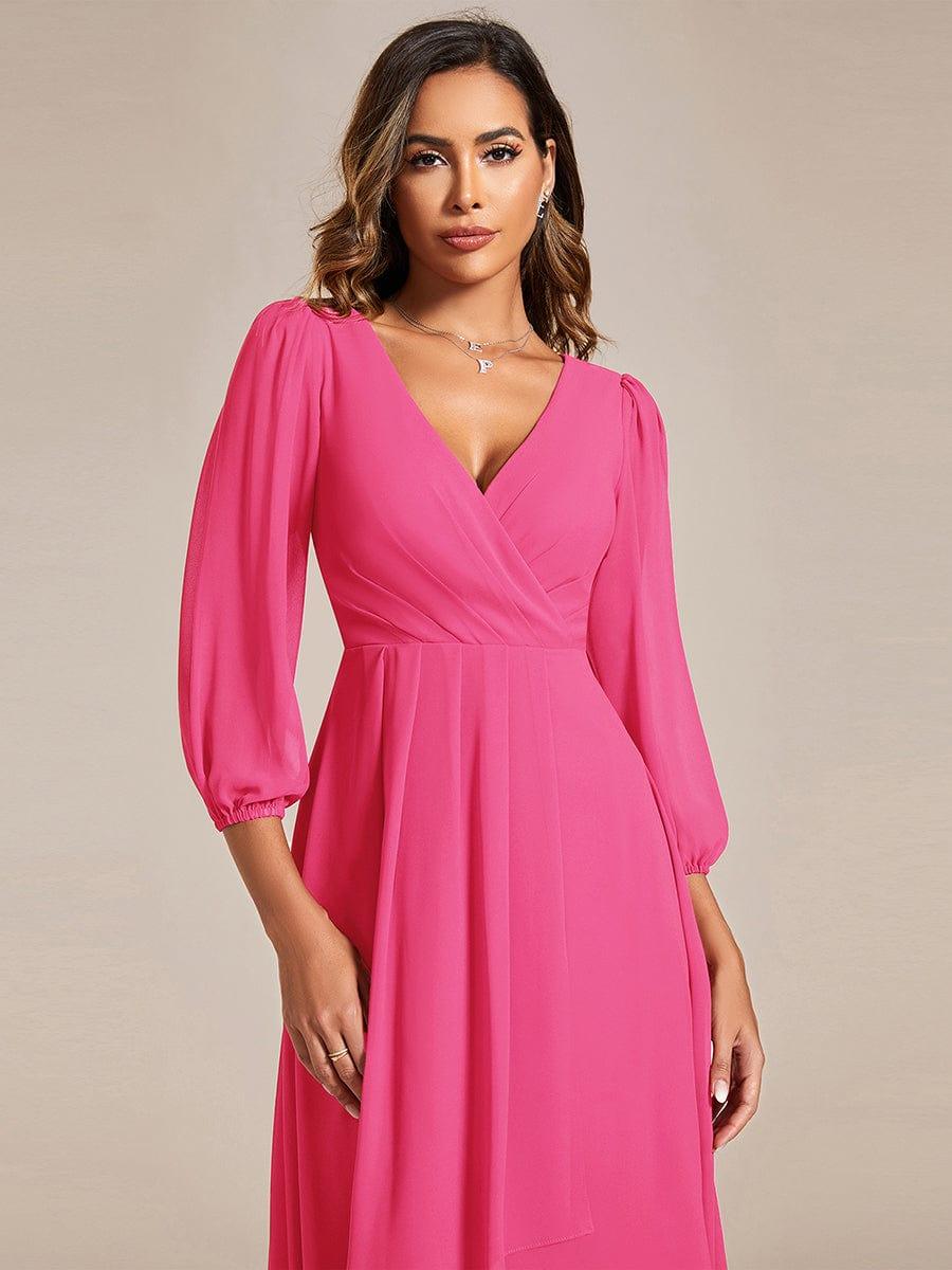 V-Neck A-Line Chiffon Elegant Wedding Guest Dress #color_Hot Pink