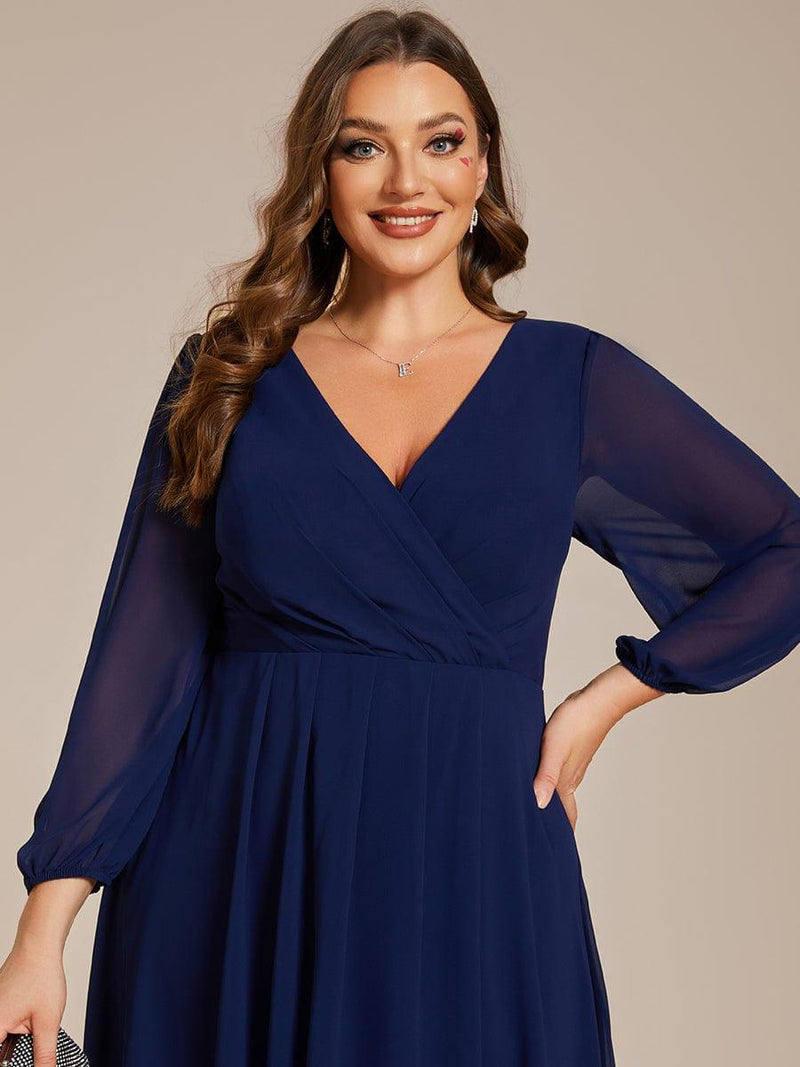 Pleated V-Neck 3/4 Sleeves Asymmetrical Hem Wedding Guest Dress - Ever ...