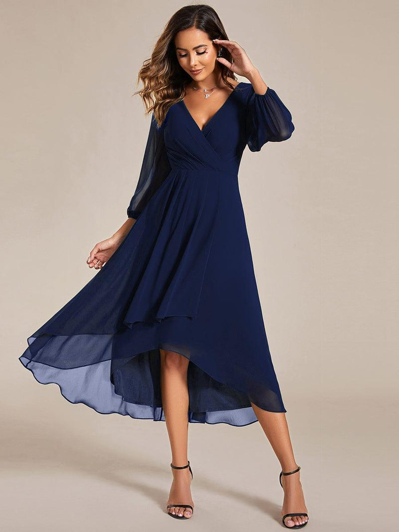 Elegant & Flattering Long Sleeve Asymmetrical Hem A-Line Midi ...