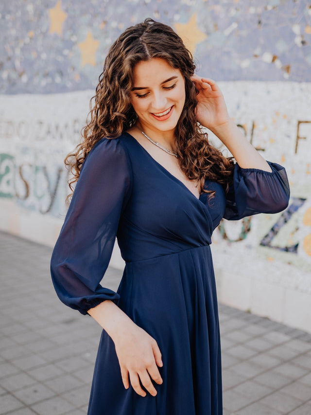 ever BRIAR|3/4 Sleeves Asymmetrical Hem A-Line Midi Wedding Guest Dress Fan Photos 3
