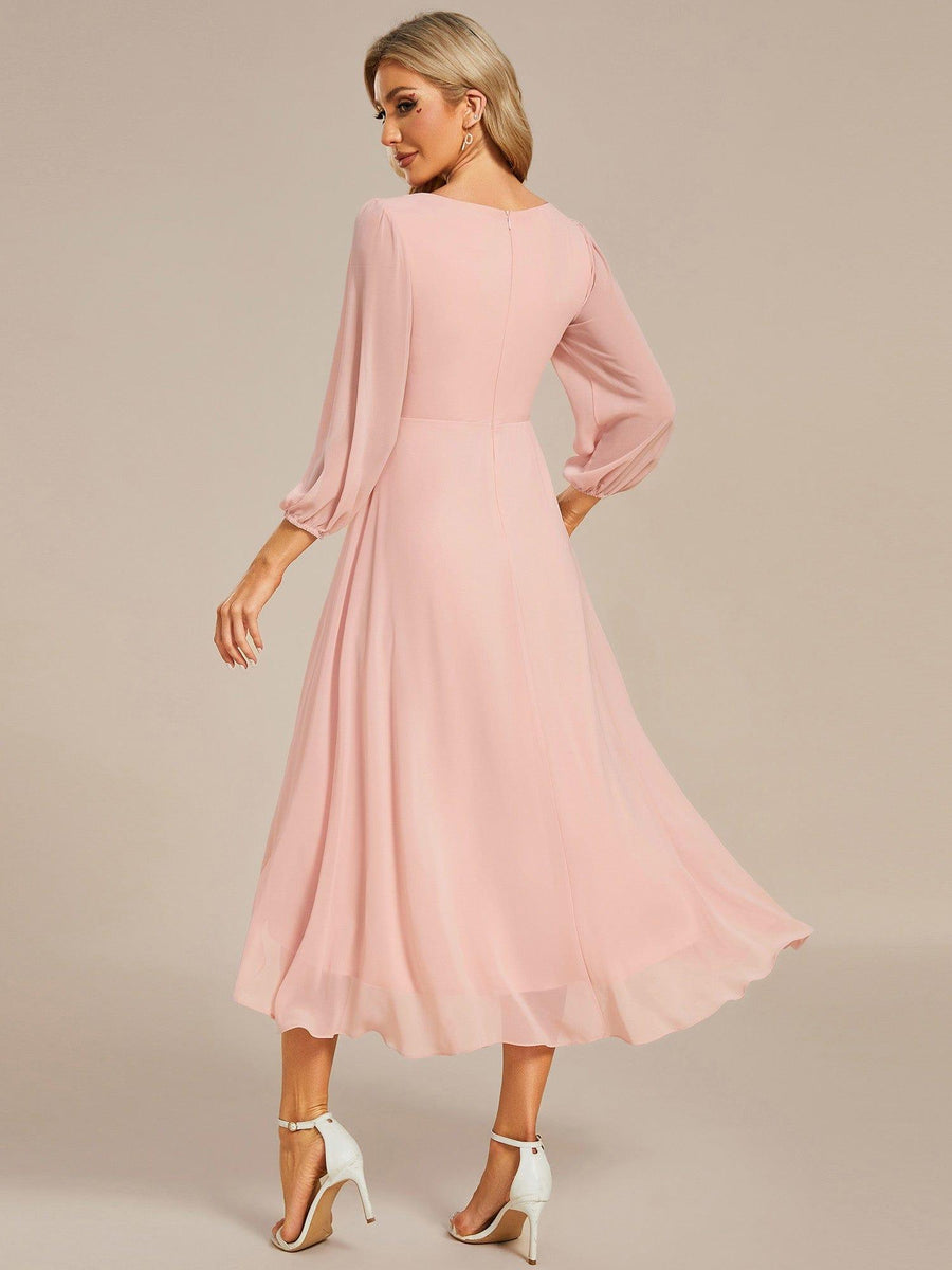 Elegant & Flattering Long Sleeve Asymmetrical Hem A-Line Midi