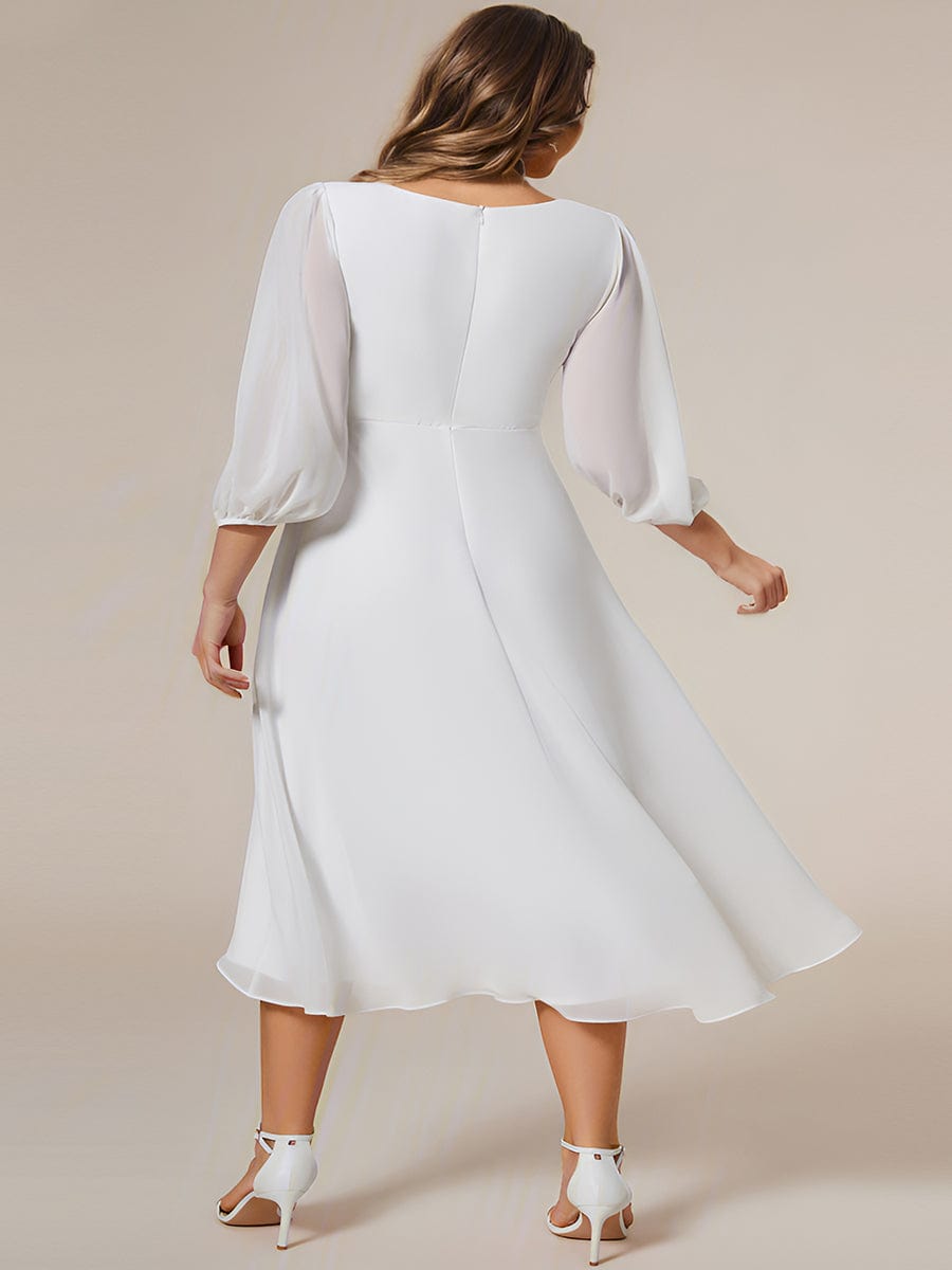 Plus Size Chiffon A-Line Long Sleeves Asymmetrical Hem Wedding Guest Dress #color_White