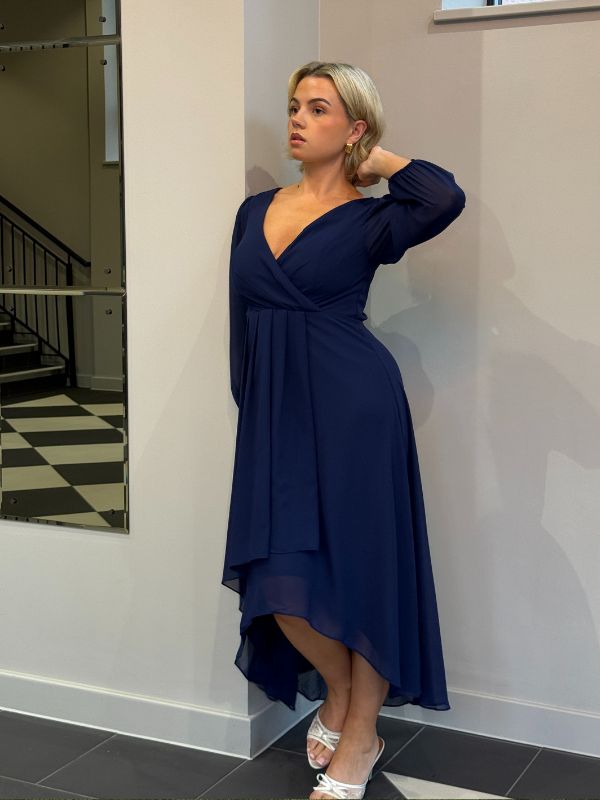 ever BRIAR|3/4 Sleeves Asymmetrical Hem A-Line Midi Wedding Guest Dress Fan Photos 11
