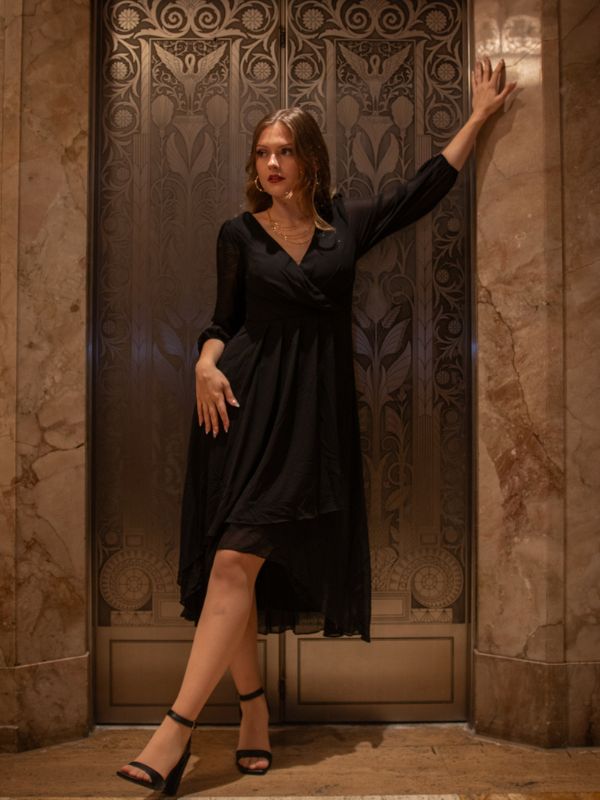 ever BRIAR|3/4 Sleeves Asymmetrical Hem A-Line Midi Wedding Guest Dress Fan Photos 10
