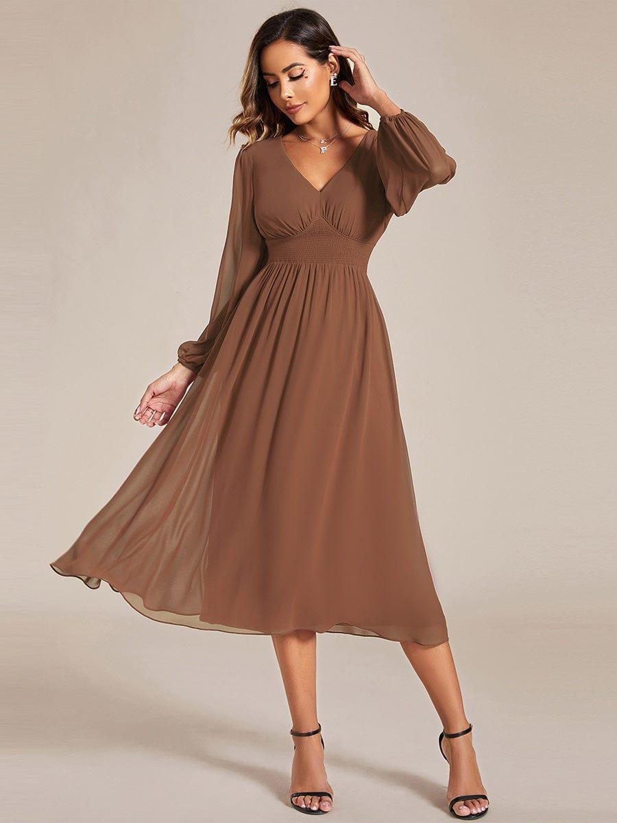 Chiffon See-through Long Sleeves Elastic Band A-line Wedding Guest Dress