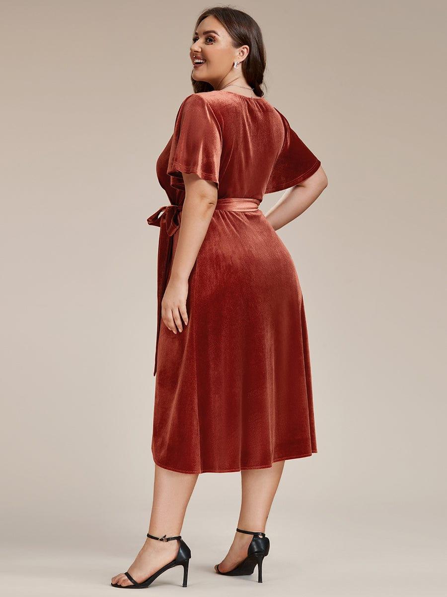 One Piece Short Sleeves V Neck Velvet Midi Mother of the Bride