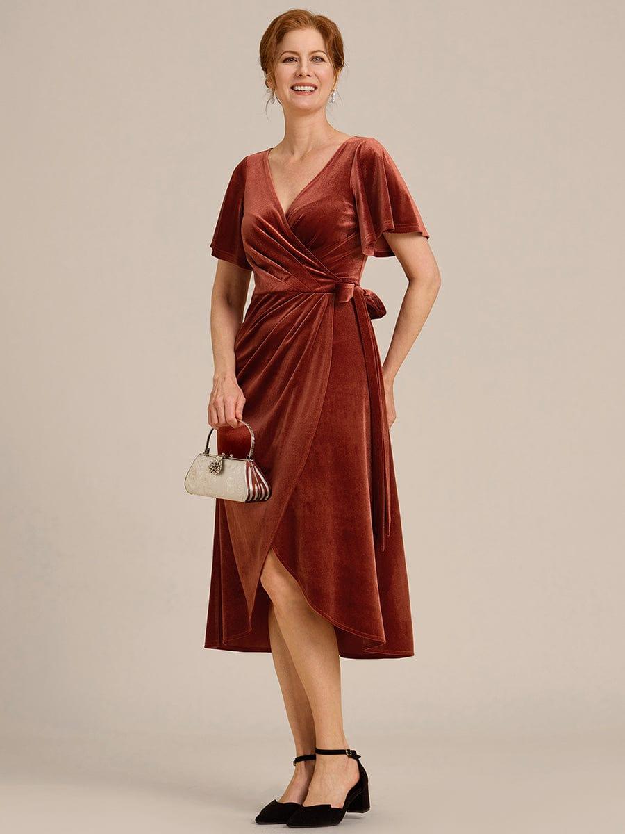 One Piece Short Sleeves V Neck Velvet Midi Mother of the Bride