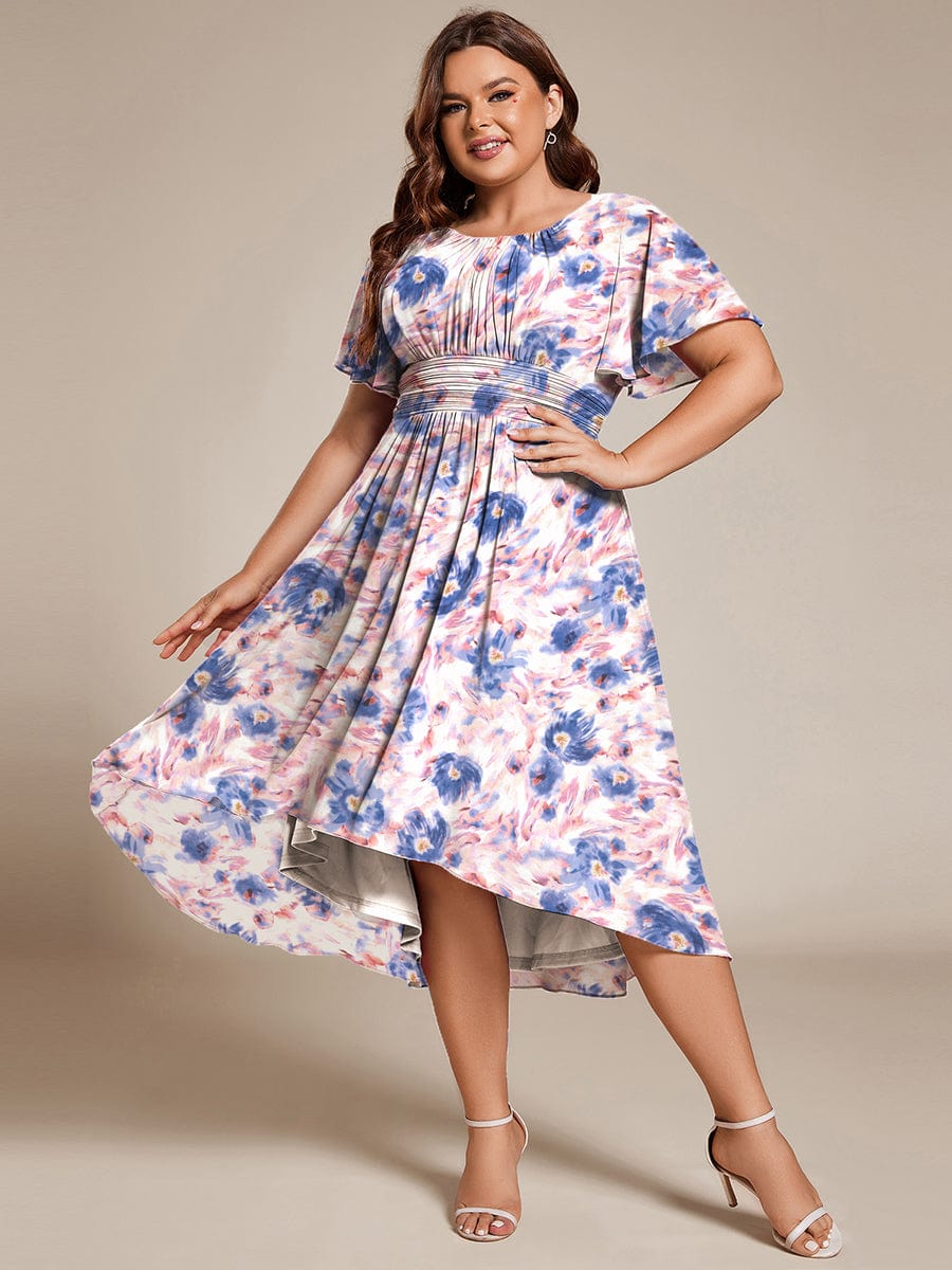 Chic A-Line Pleated Knee-Length Flowy Chiffon Wedding Guest Dress #color_Azure Bream