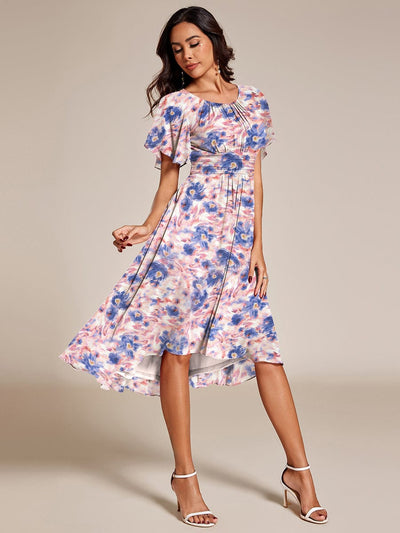 Chic A-Line Pleated Knee-Length Flowy Chiffon Wedding Guest Dress #color_Azure Bream