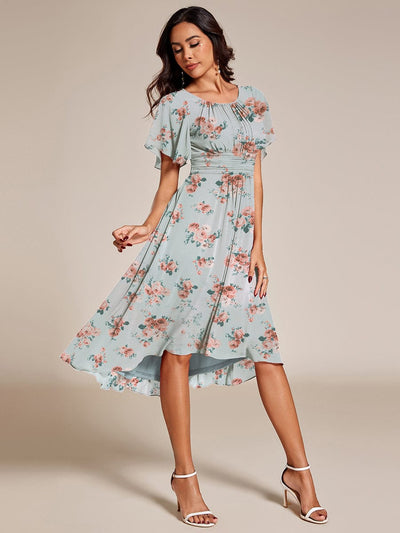 Chic A-Line Pleated Knee-Length Flowy Chiffon Wedding Guest Dress #color_Amber Bloom