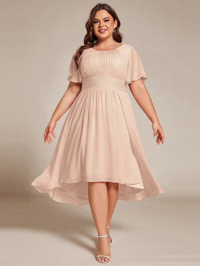 pretty EDEN|Plus Size Pleated Round Neckline A-Line Midi Chiffon Wedding Guest Dress