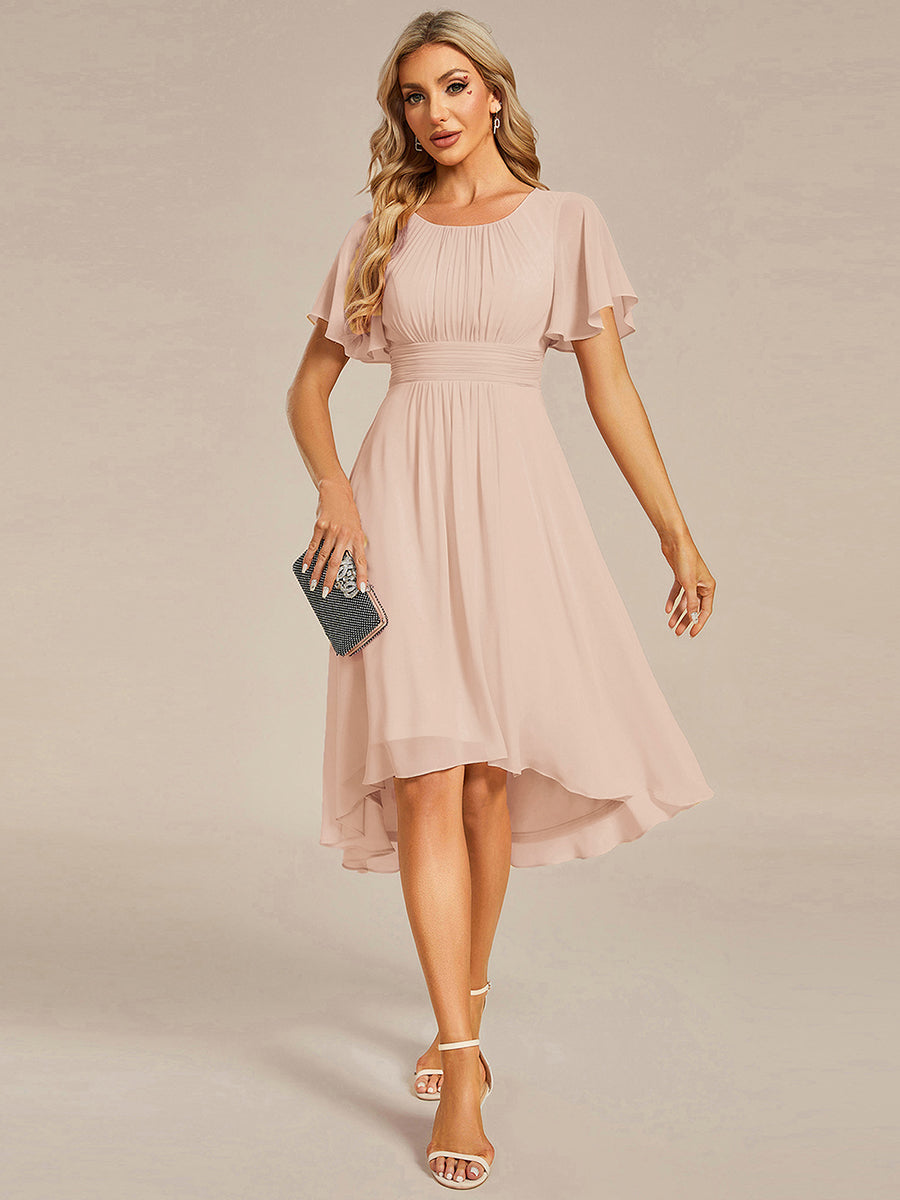 Chic A-Line Pleated Knee-Length Flowy Chiffon Wedding Guest Dress #color_Blush