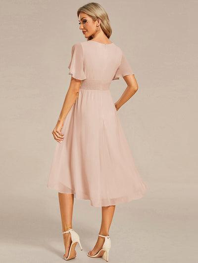 Chic A-Line Pleated Knee-Length Flowy Chiffon Wedding Guest Dress #color_Blush