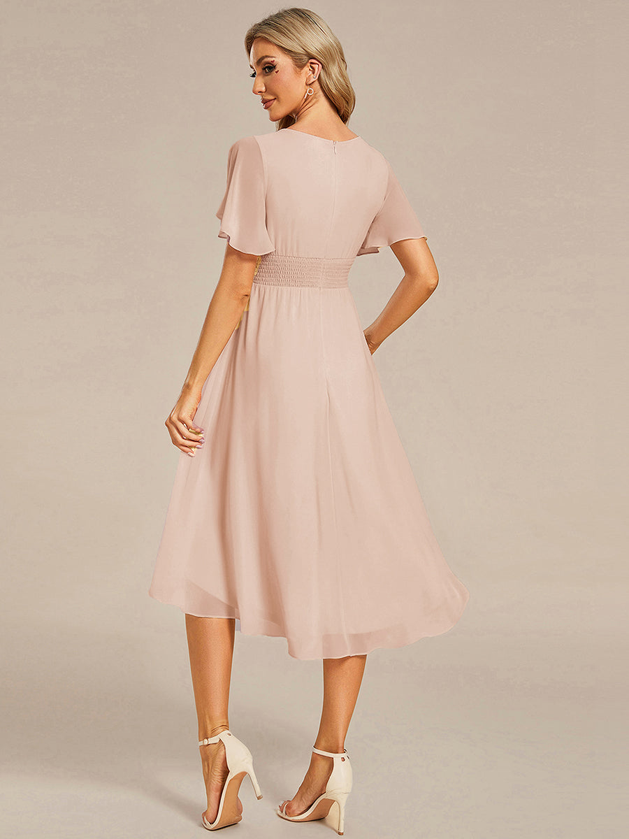 Chic A-Line Pleated Knee-Length Flowy Chiffon Wedding Guest Dress #color_Blush