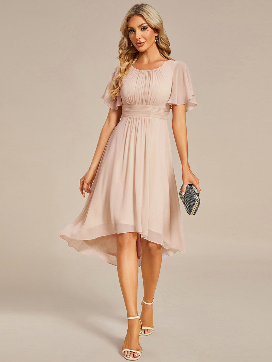 Chic A-Line Pleated Knee-Length Flowy Chiffon Wedding Guest Dress #color_Blush