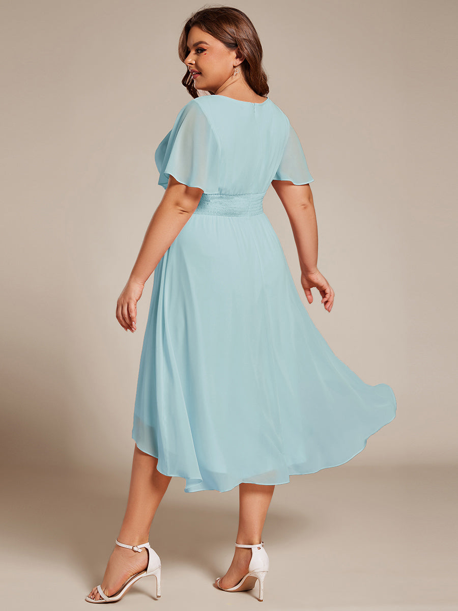 Chic A-Line Pleated Knee-Length Flowy Chiffon Wedding Guest Dress #color_Sky Blue