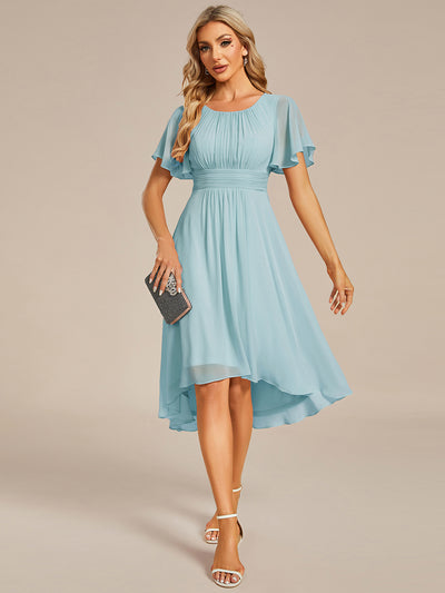 Chic A-Line Pleated Knee-Length Flowy Chiffon Wedding Guest Dress #color_Sky Blue