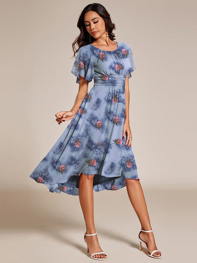 Chic A-Line Pleated Knee-Length Flowy Chiffon Wedding Guest Dress #color_Dusty Peony