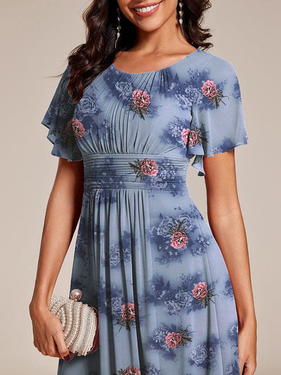 Chic A-Line Pleated Knee-Length Flowy Chiffon Wedding Guest Dress #color_Dusty Peony