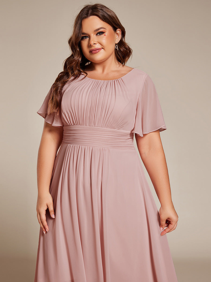 Plus Size Pleated Round Neckline A-Line Midi Chiffon Wedding Guest Dress #color_Dusty Rose
