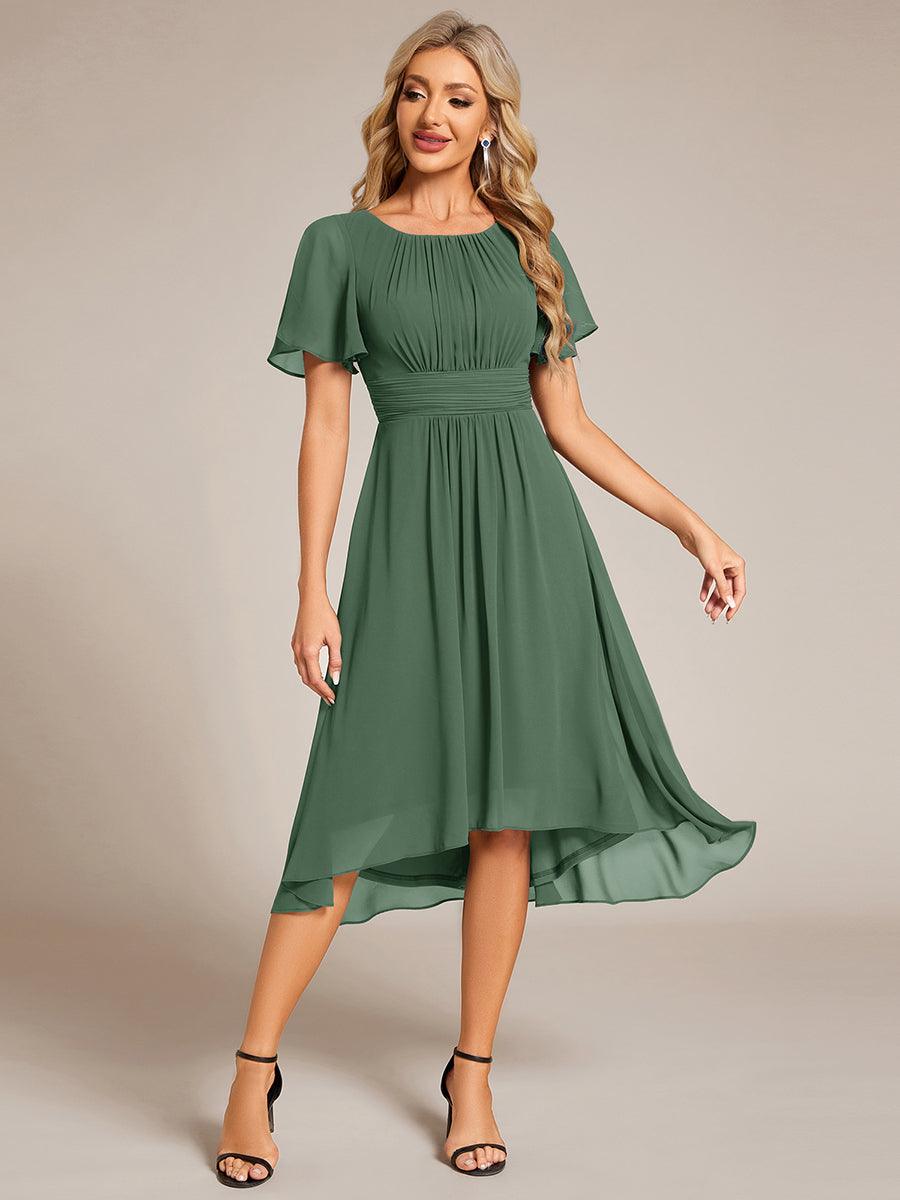 Graceful Short Sleeves Chiffon A-Line Knee-Length Wedding Guest Dress