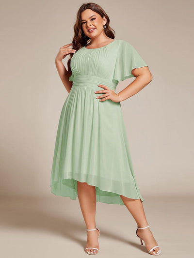 Plus Size Pleated Round Neckline A-Line Midi Chiffon Wedding Guest Dress #color_Mint Green