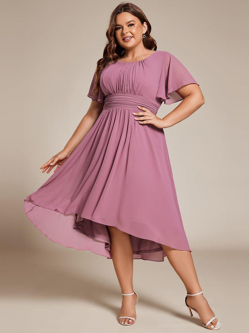 Elegant Plus Size Pleated Short Sleeves Chiffon Bridesmaid Dress