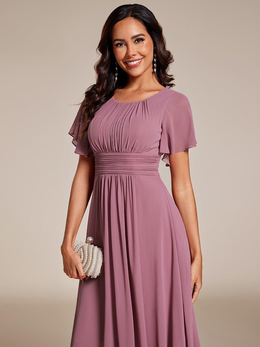 Flowy Chiffon Round Neckline A-Line Knee Length Wedding Guest Dress #color_Purple Orchid
