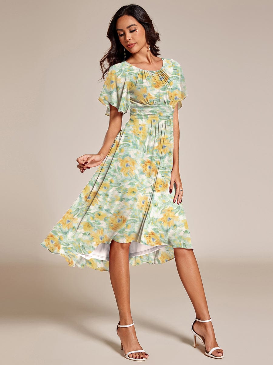 Chic A-Line Pleated Knee-Length Flowy Chiffon Wedding Guest Dress #color_Sunlit Fern