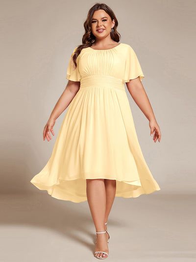 Flowy Chiffon Round Neckline A-Line Knee Length Wedding Guest Dress #color_Yellow
