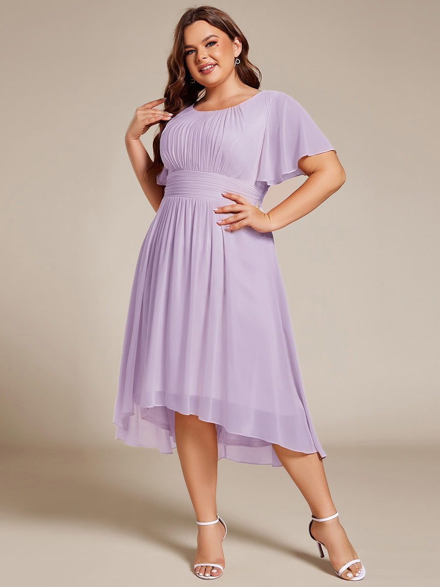 Flowy Chiffon Round Neckline A-Line Knee Length Wedding Guest Dress #color_Frosted Lilac