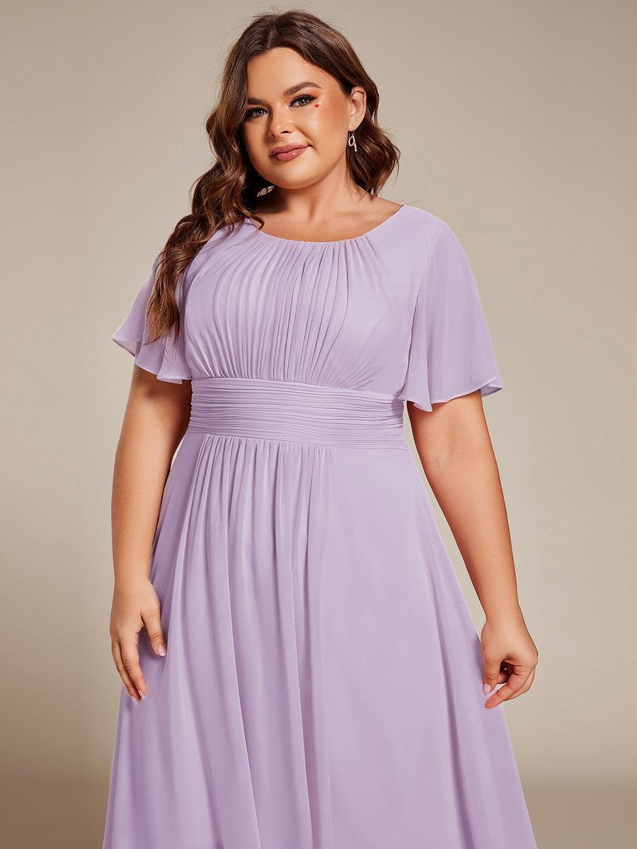 Flowy Chiffon Round Neckline A-Line Knee Length Wedding Guest Dress #color_Frosted Lilac