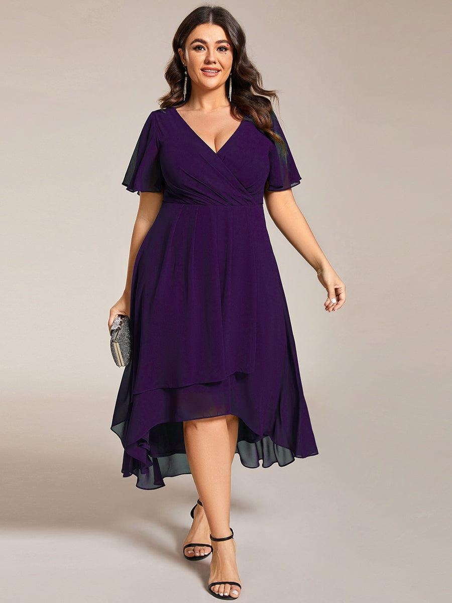 Plus Size Chiffon V-Neck Midi Wedding Guest Dress