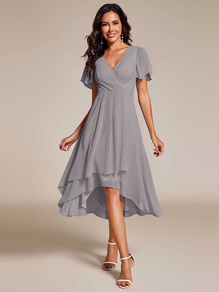 Ruffles Sleeve A-Line Midi Chiffon Wedding Guest Dress - Ever-Pretty US