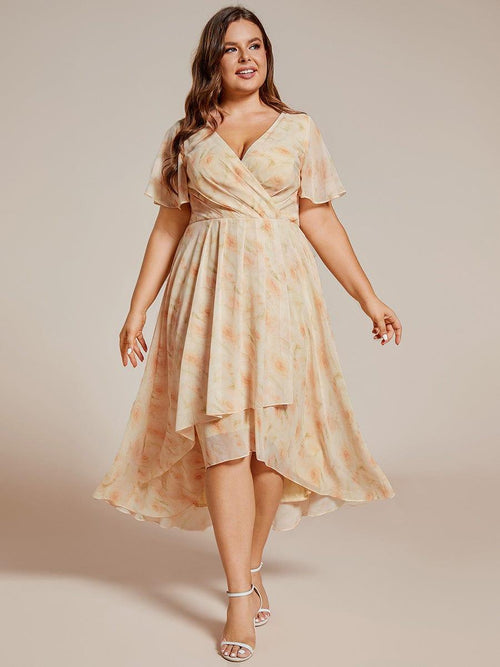 Plus Size Chiffon V-Neck Midi Wedding Guest Dress |Curves and Elegance ...