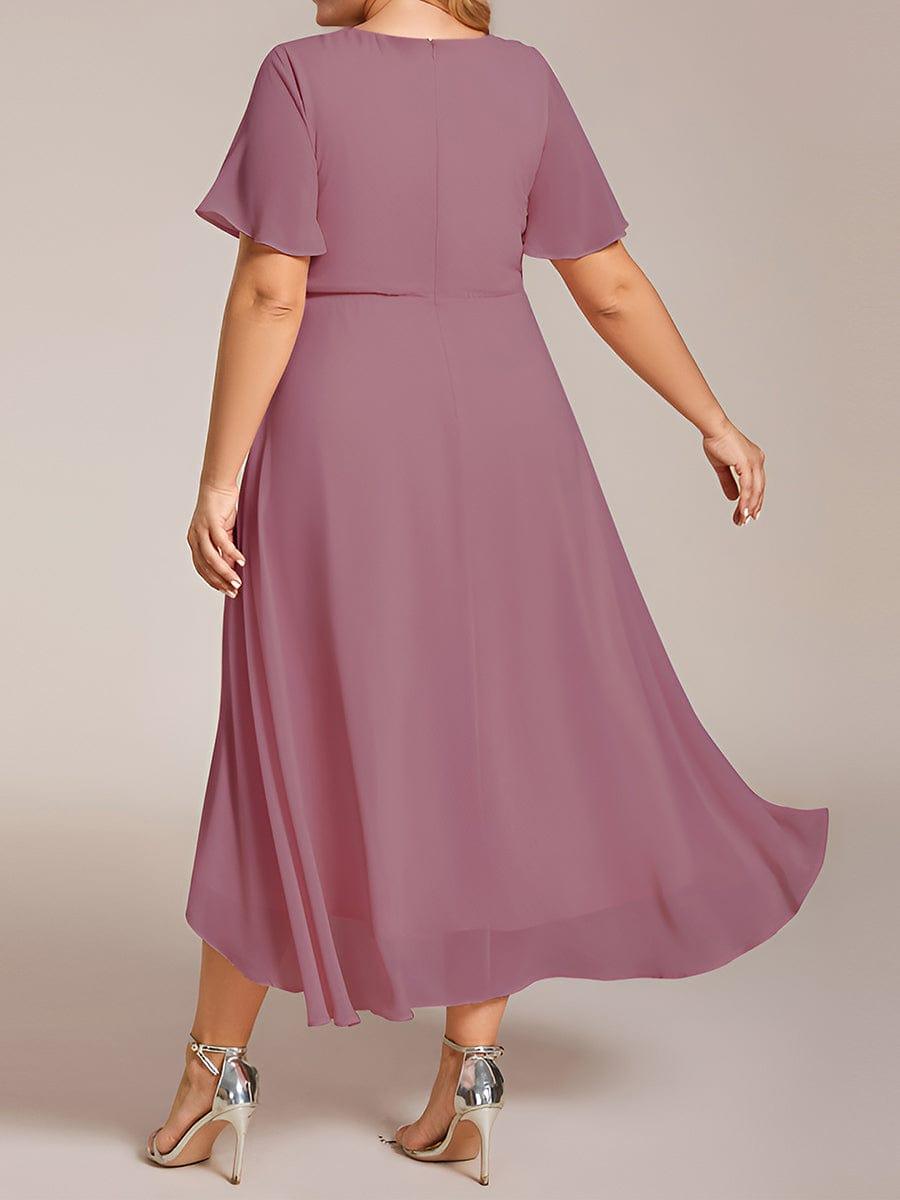 Ruffles Sleeve Pleated V-Neck A-Line Midi Chiffon Wedding Guest Dress #color_Purple Orchid
