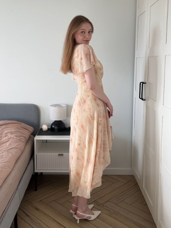 ever LARK|Pleated Chiffon Ruffles Sleeve Midi Semi Formal Dress Fan Photos 10
