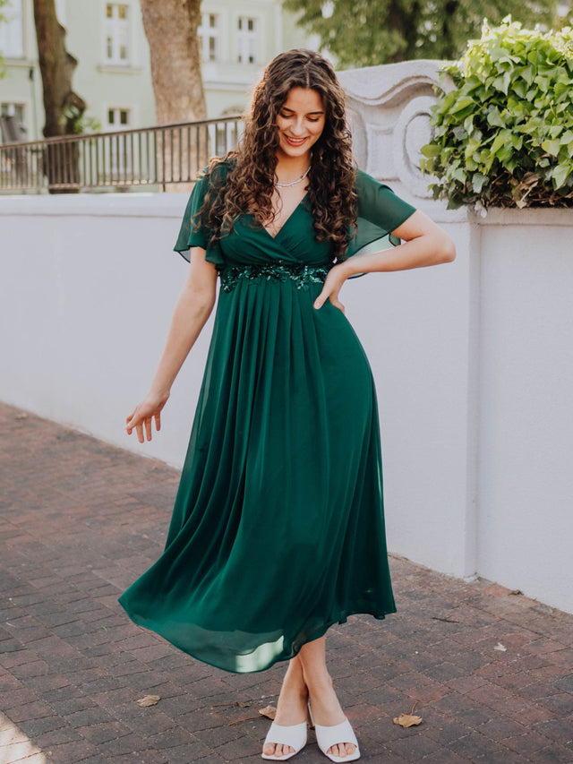 ever DAHLIA|Short Sleeve V Neck Knee Length Mother of the Bride Dress Fan Photos 12
