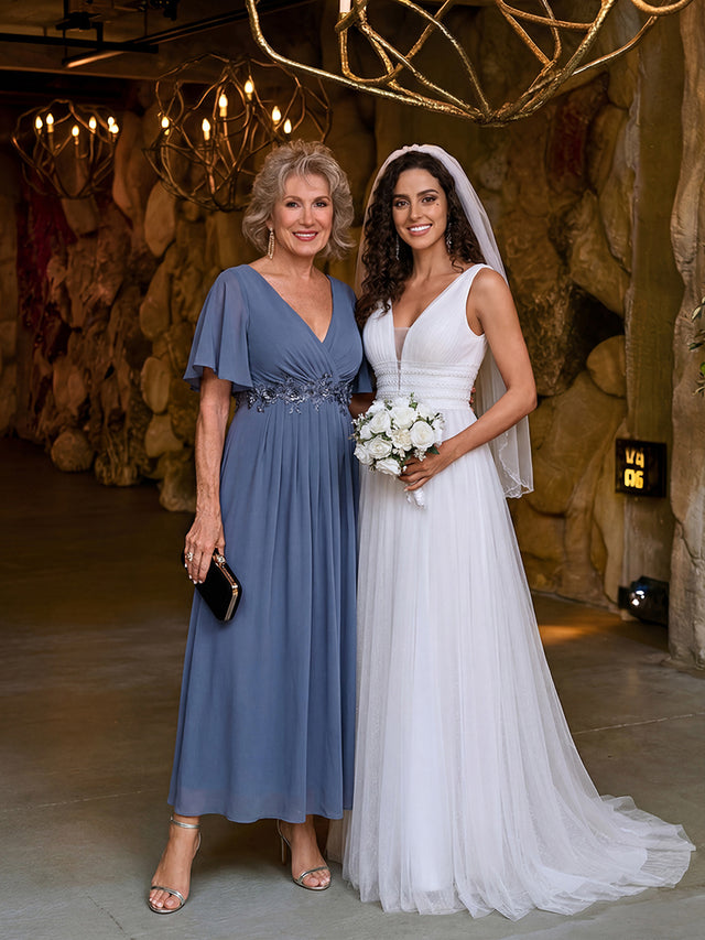 ever DAHLIA|Short Sleeve V Neck Knee Length Mother of the Bride Dress Fan Photos 5
