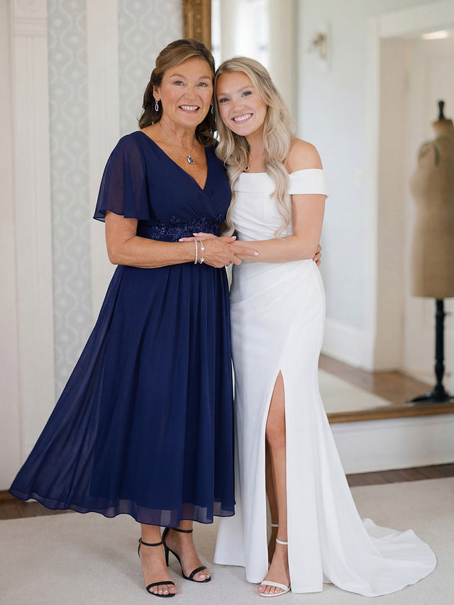 ever DAHLIA|Short Sleeve V Neck Knee Length Mother of the Bride Dress Fan Photos 6
