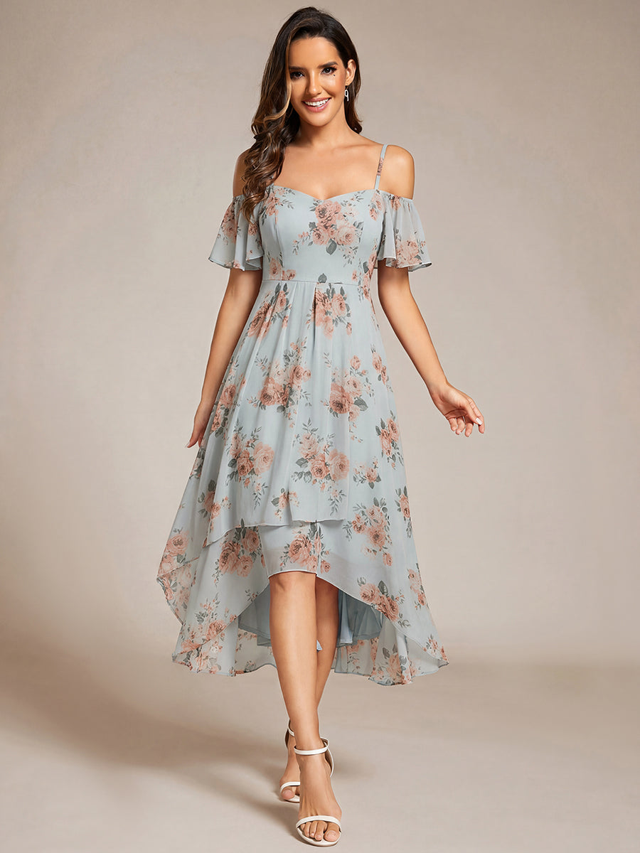 Spaghetti Strap Cold Shoulder Chiffon A-Line Midi Wedding Guest Dress #color_Amber Bloom